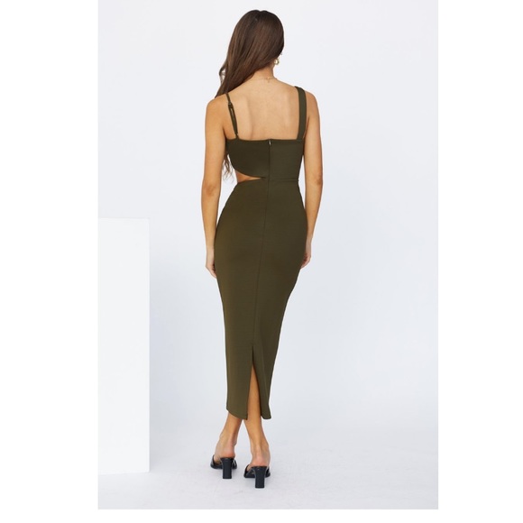 NWT Hello Molly Sweet Lines Khaki Midi Dress - Picture 2 of 7